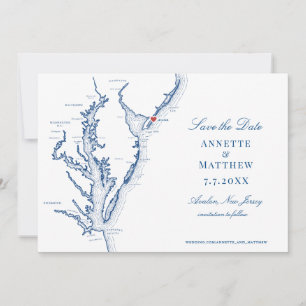 Avalon NJ Map Elegant Navy Blue Wedding Save The Date