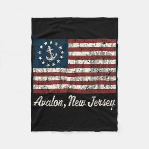 Avalon Nj Vintage Sailing Us Anchor Boat Flag Tee Fleece Blanket