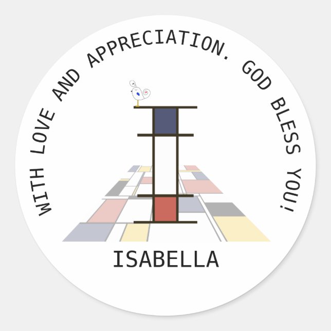 Avant-Garde Art Style Monogram. Letter I Classic Round Sticker (Front)