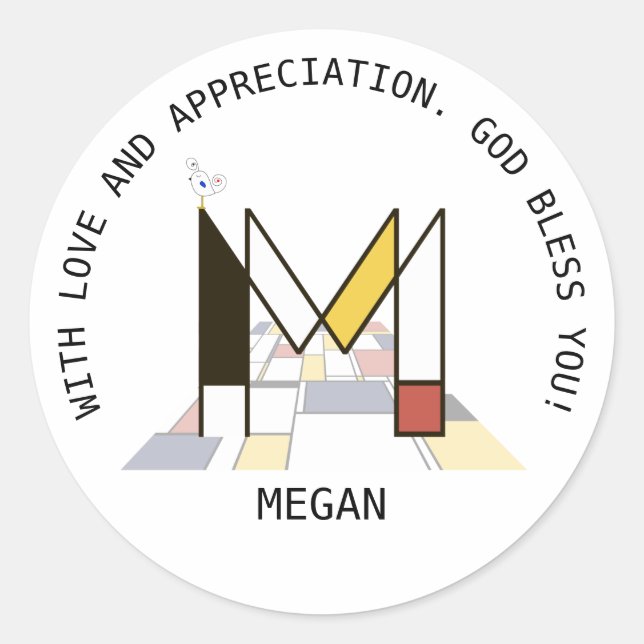 Avant-Garde Art Style Monogram. Letter M Classic Round Sticker (Front)