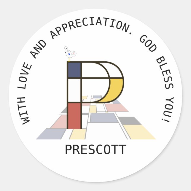 Avant-Garde Art Style Monogram. Letter P Classic Round Sticker (Front)