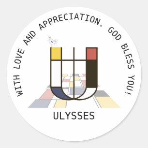 Avant-Garde Art Style Monogram. Letter U Classic Round Sticker