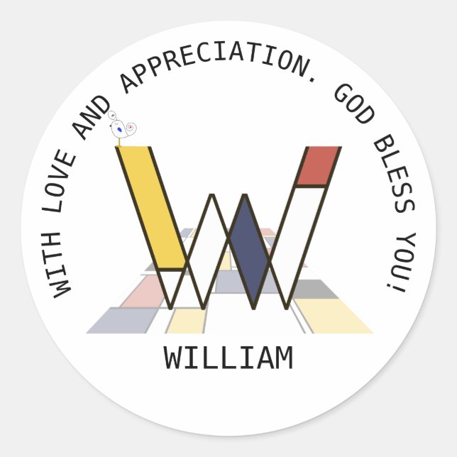 Avant-Garde Art Style Monogram. Letter W Classic Round Sticker (Front)