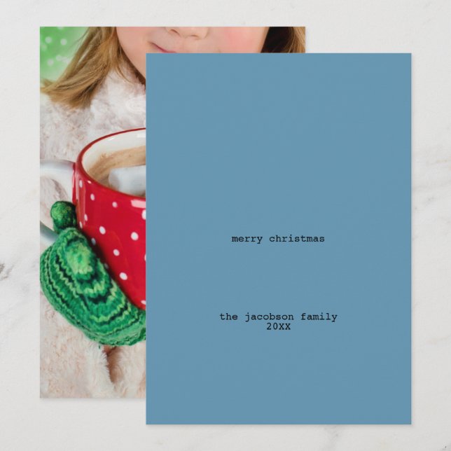 Avant-Garde Blue Minimalist Merry Christmas Photo Holiday Card (Front/Back)