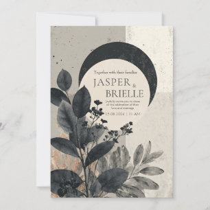 Avant Garde Celestial Black Foliage Wedding Invitation