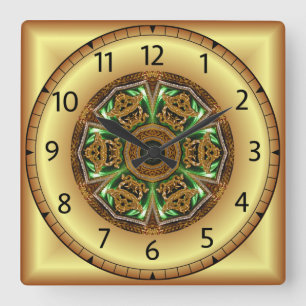 Avant - Garde, Green and Gold, Design KNF 1 ~  Square Wall Clock