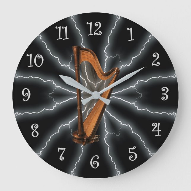 Avant-Garde, Harp Lightening 01 B, Black/Silver ~  Large Clock (Front)