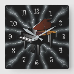 Avant-Garde, Piano Lightening 01 B, Black & Silver Square Wall Clock
