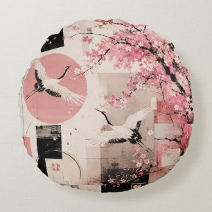 Avant-Garde Sakura & Cranes Harmony Round Cushion