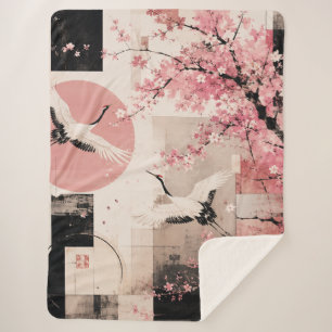 Avant-Garde Sakura & Cranes Harmony Sherpa Blanket