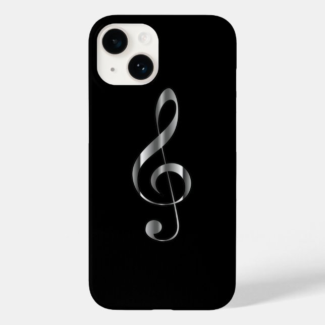 Avant Garde, Silver G clef on Black Background ~   Case-Mate iPhone Case (Back)