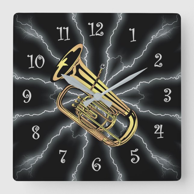 Avant-Garde ~ Tuba Lightening 01 B ~ Black/Silver~ Square Wall Clock (Front)