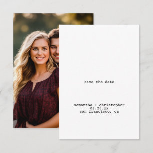 Avant-Garde White Minimalist Photo on Back Wedding Save The Date