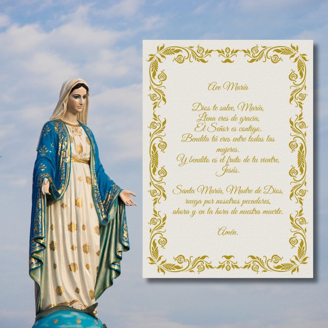 Ave María Elegant Off-White and Gold Botanicals Po Poster (Creator Uploaded)