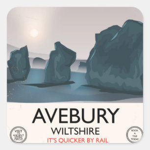 Avebury, Wiltshire Stone circle vintage travel. Square Sticker