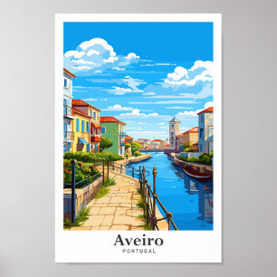 Aveiro Portugal Art Vintage Travel Illustration Poster