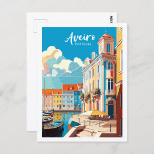 Aveiro Portugal vintage travel place illustration  Postcard