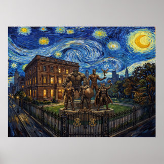 Avengers Mansion Starry Night Comic Book Landscape Poster