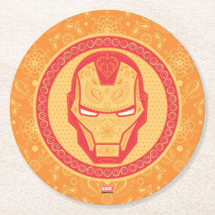 Avengers   Paisley Iron Man Logo Round Paper Coaster