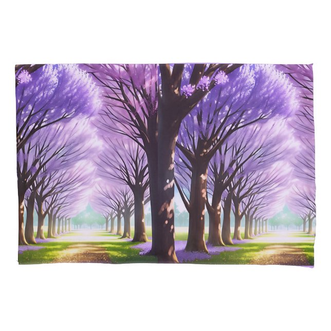 **"Avenue of Elegance: Purple Jacaranda Row"** Pillowcase (Front)
