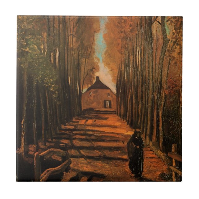 Avenue of Poplars in Autumn by Vincent van Gogh Ceramic Tile (Front)