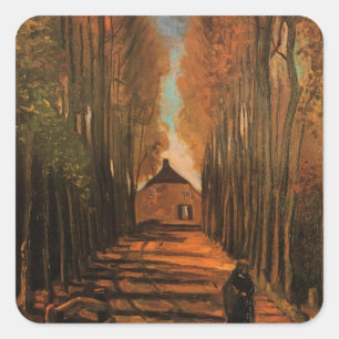 Avenue of Poplars in Autumn by Vincent van Gogh Square Sticker