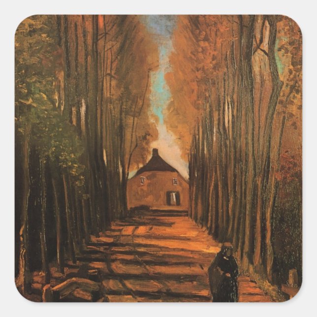 Avenue of Poplars in Autumn by Vincent van Gogh Square Sticker (Front)