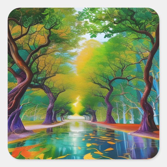 Avenue of Trees autumn leaves Square Sticker (Front)