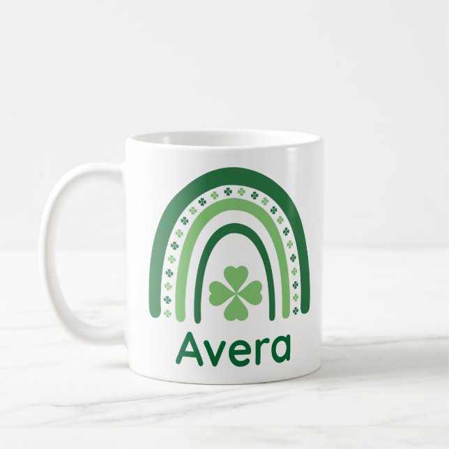 Avera Name Clover Boho Rainbow Coffee Mug (Left)