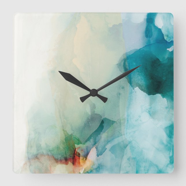Aversion - Blue Watercolor Square Wall Clock (Front)