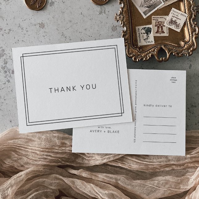 AVERY Black and White Modern Wedding Thank You Postcard (AVERY Black and White Modern Wedding Thank You Postcard)