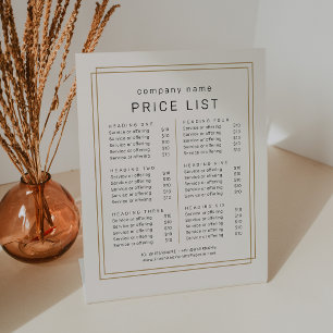 AVERY Chic Gold Black Business Services Price List Pedestal Sign