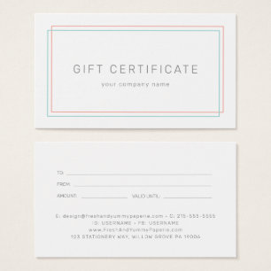 AVERY Coral and Teal Business Gift Certificate