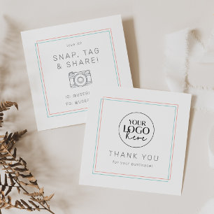AVERY Coral and Teal Simple Logo Share Thank You Square Business Card