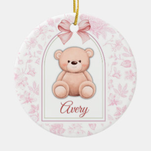 Avery   Custom Pink Teddy Bear Nursery Design  Ceramic Ornament