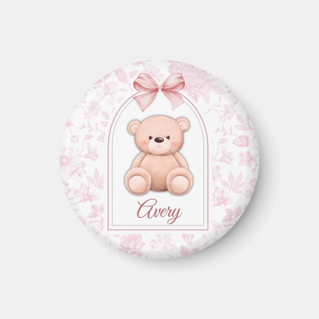 Avery | Custom Pink Teddy Bear Nursery Design  Magnet (Front)