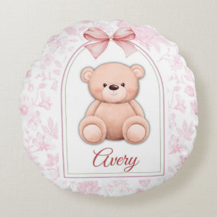 Avery Custom Pink Teddy Bear Nursery Design Round Cushion
