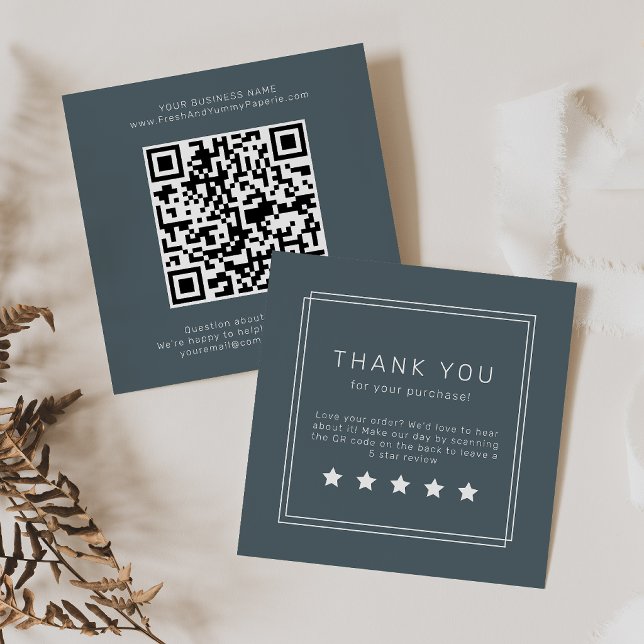AVERY Dark Navy Blue QR Code Leave A Review Square Business Card (AVERY Dark Navy Blue QR Code Leave A Review Square Business Card)