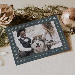 AVERY Gold Foil Dark Blue Couples Photo Christmas Holiday Card