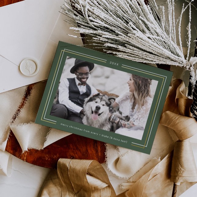AVERY Gold Foil Dark Green Couples Photo Christmas Foil Holiday Card (AVERY Gold Foil Dark Green Couples Photo Christmas Foil Holiday Card)