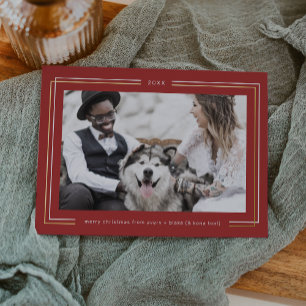 AVERY Gold Foil Dark Red Couples Photo Christmas Holiday Card