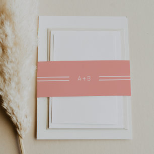 AVERY Minimal Blush Peach Coral Monogram Wedding Invitation Belly Band