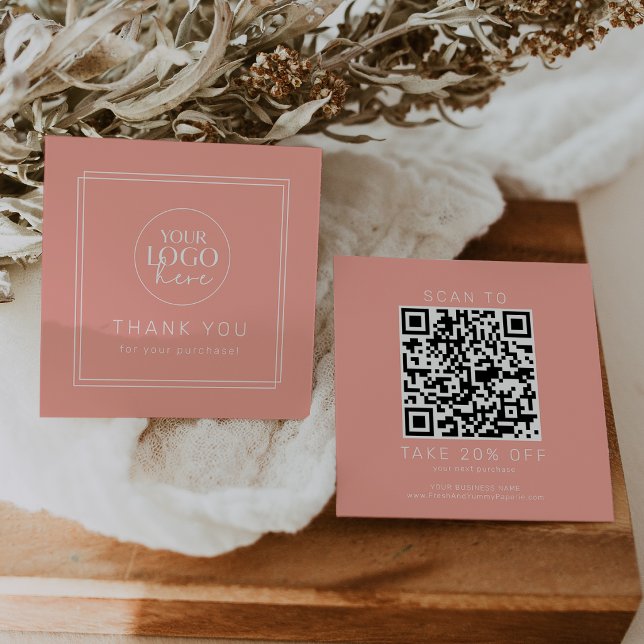 AVERY Minimal Blush Peach Logo QR Code Thank You Discount Card (AVERY Minimal Blush Peach Logo QR Code Thank You Discount Card)
