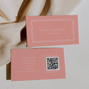 AVERY Minimal Blush Peach Soft Coral QR Code Business Card