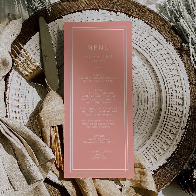 AVERY Minimal Blush Peach Soft Coral Wedding Menu (AVERY Minimal Blush Peach Soft Coral Wedding Menu)