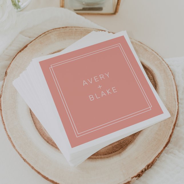 AVERY Minimal Blush Peach Soft Coral Wedding Napkin (AVERY Minimal Blush Peach Soft Coral Wedding Napkins)