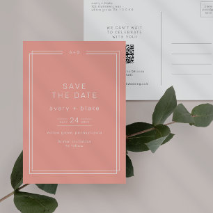 AVERY Minimal Blush Peach Wedding Save the Date Invitation Postcard