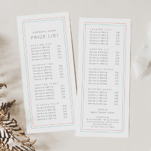 AVERY Minimalist Coral and Teal Border Price List Rack Card