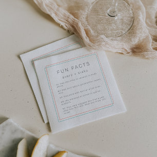 AVERY Minimalist Coral and Teal Fun Facts Wedding Napkin