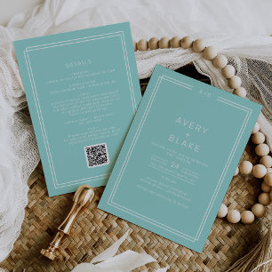 AVERY Minimalist Mint Green Frame QR Code Wedding Invitation